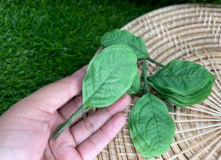 Fake Leaves Jasmine Leaves Fabric Artificial Leaf with Wire Stem Clips Size#0