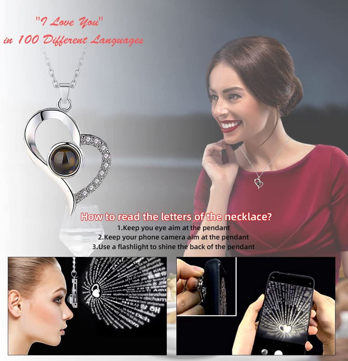 Preserved Jewelry Rose Box Eternal Gift Flower I Love You100 Languages Necklace