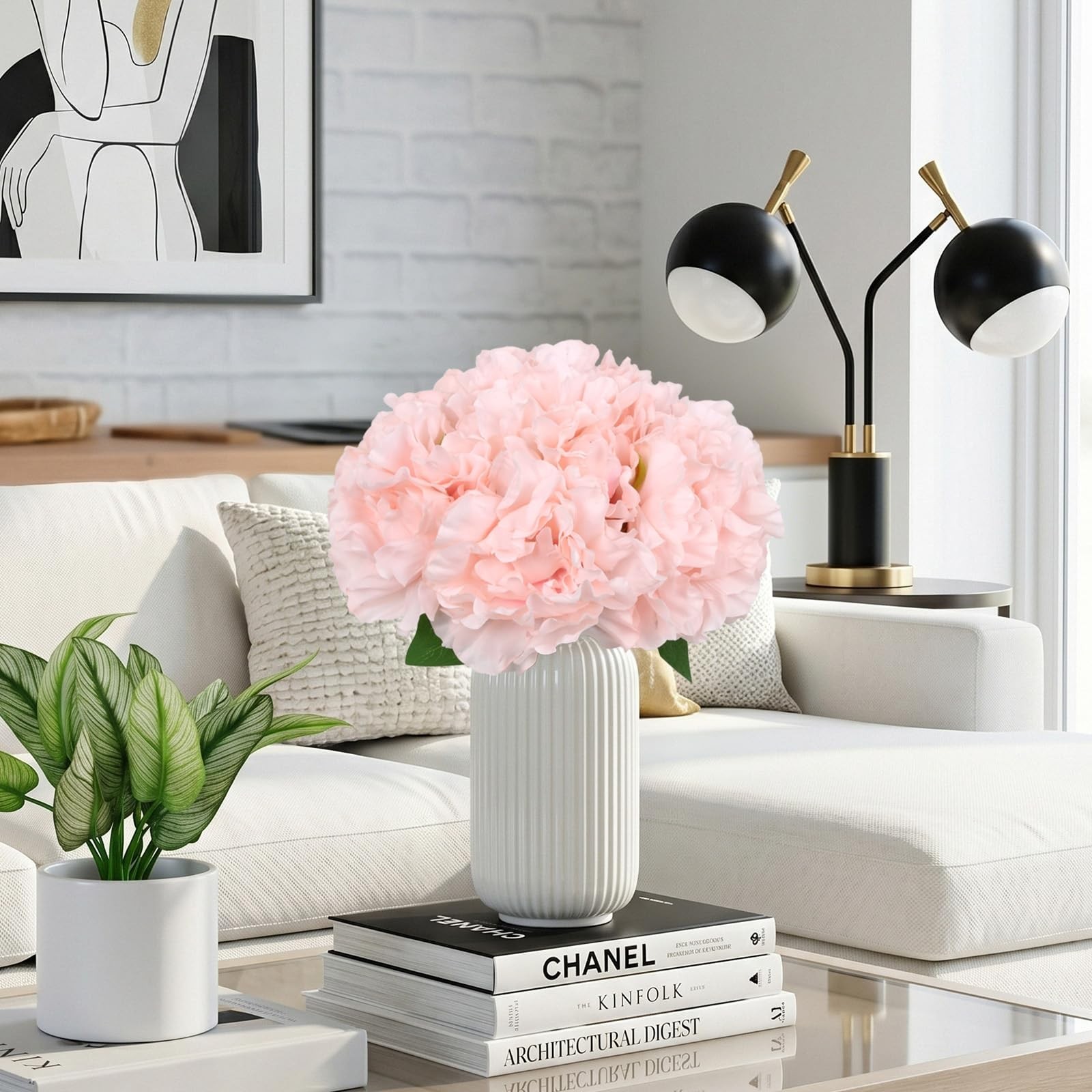 2 Bundles Pink Flowers Artificial Peonies Bouquets 10.63″ Faux Silk Peony Flo…