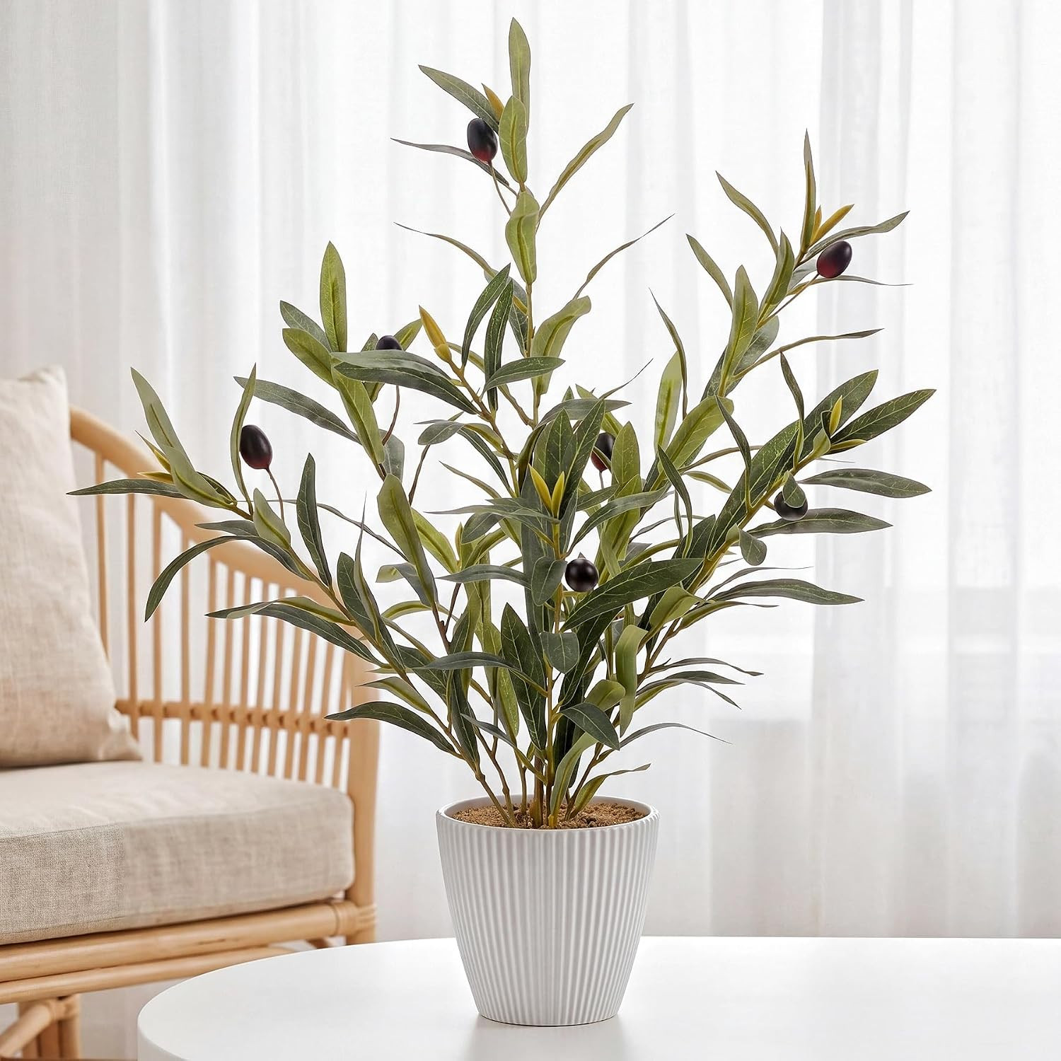 Small Olive Trees Artificial Indoor 18 Inch Fake Olive Tree White Pot