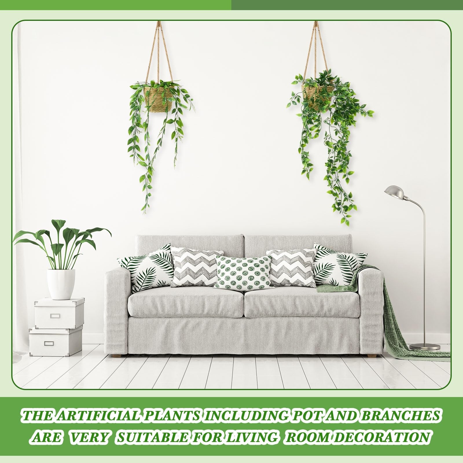 6 Set Mini Fake Hanging Plants with Woven Basket Boho Artificial Ivy Faux Vin…