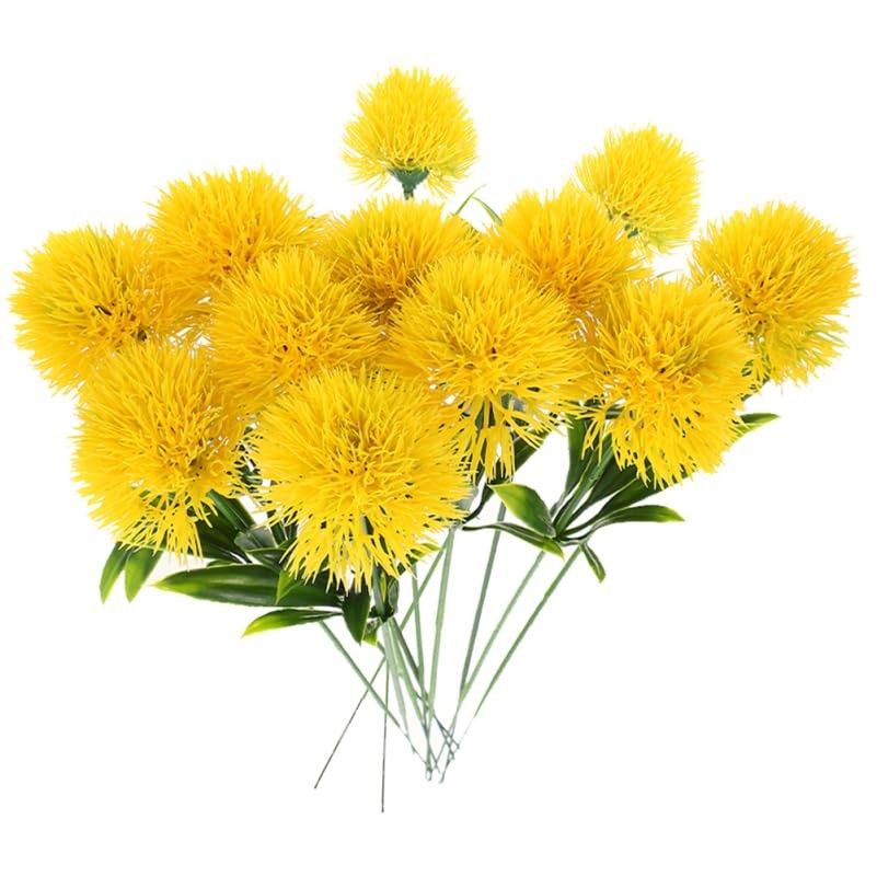 Faux Dandelion Artificial Flowers Bouquet Lifelike Yellow Simulation Dandelio…