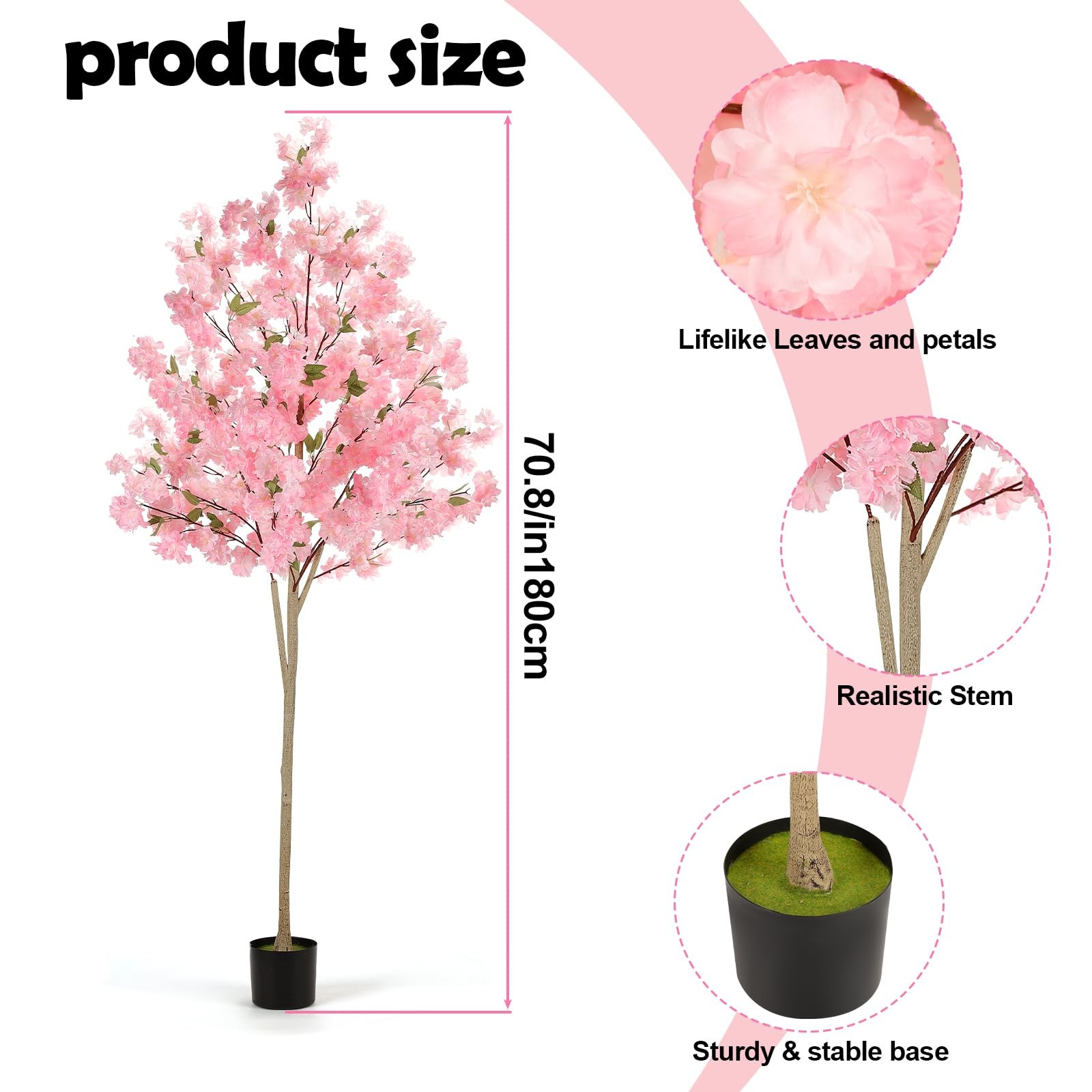 Artificial Cherry Blossom Tree, 6FT Pink Faux Sakura Tree with Pot, Realistic…