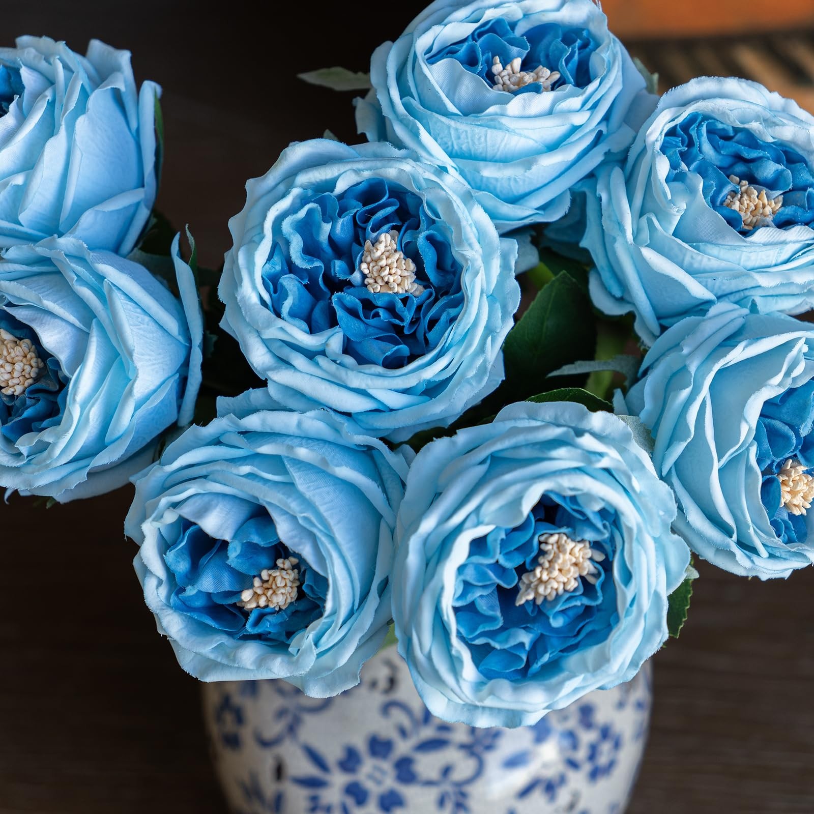 4-PCS Deep Blue Artificial Austin Rose Peony Real Touch Latex Flowers