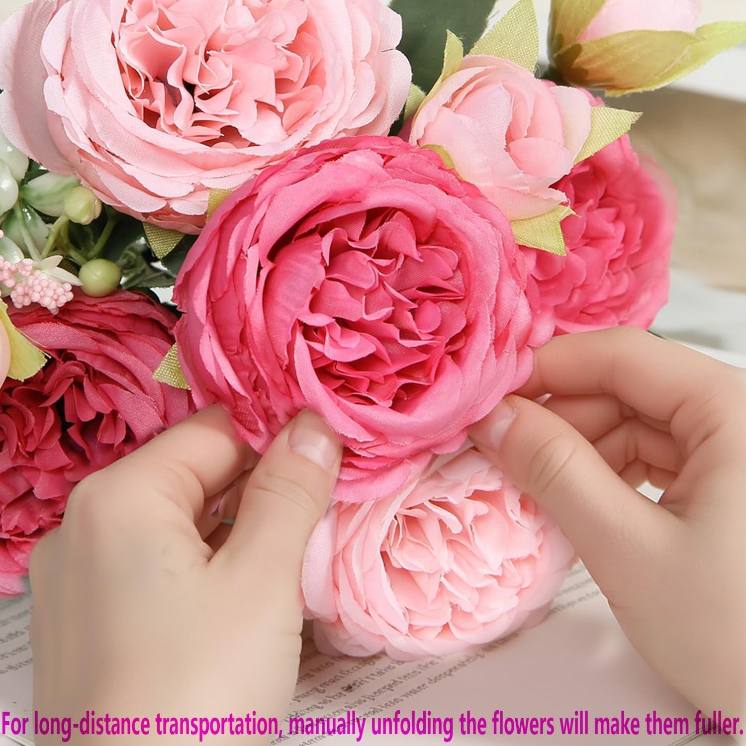 peonies artificial flowers 12 Bundles pink flowers bouquet, Lifelike Silk Fak…