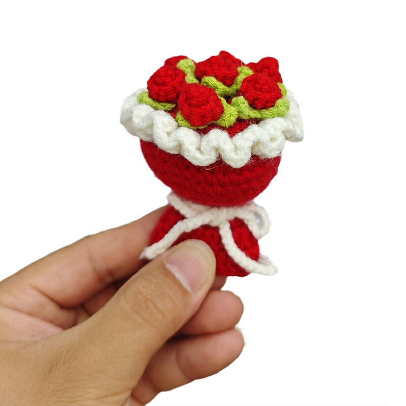 Handheld Small Bouquet Handmade Knitted Puff Flower Crochet Party Decors Gift