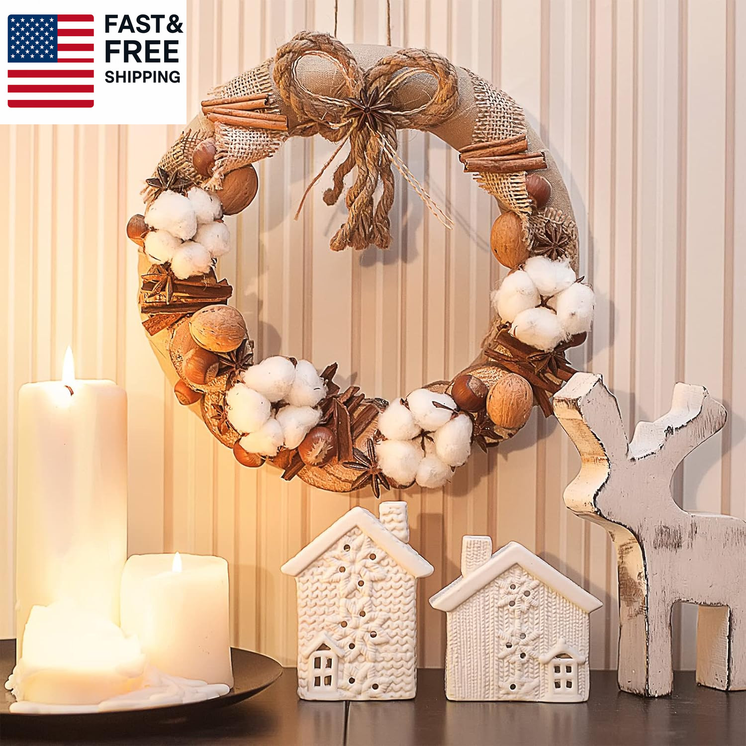 24 Pieces Farmhouse Cotton Flowers 17.7 Inch Fake Artificial Cotton Stems wi