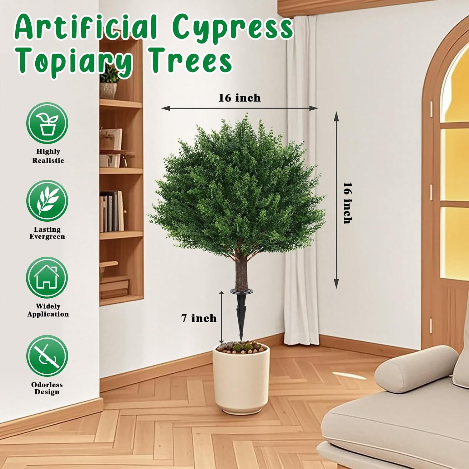 Artificial Cypress Topiary Tree with Ground Spike, 2 Artificial Shrub Bushes