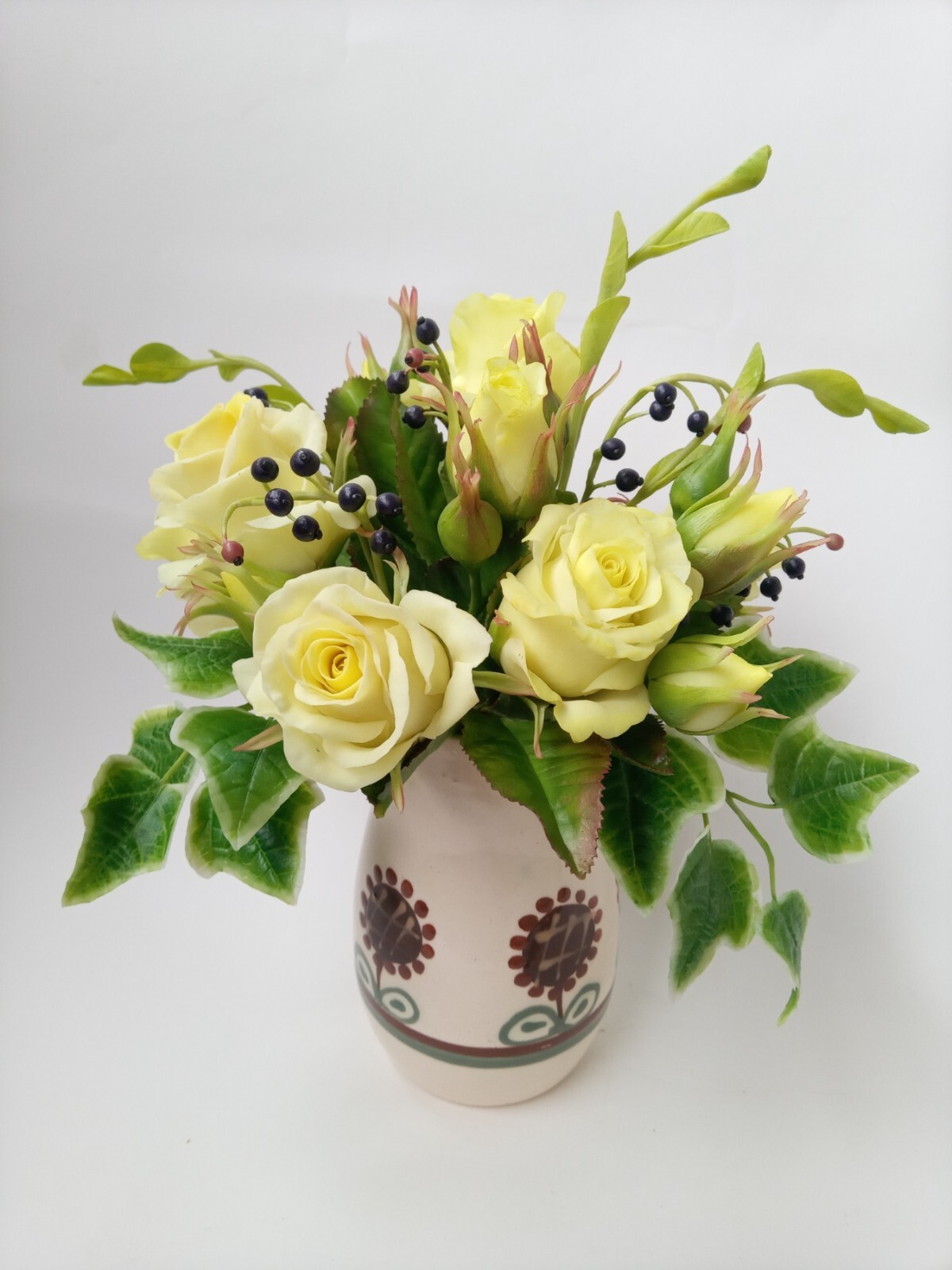 Mixed Artificial lifelike Flower Arrangement Home Decor Handmade Cold Porcelain
