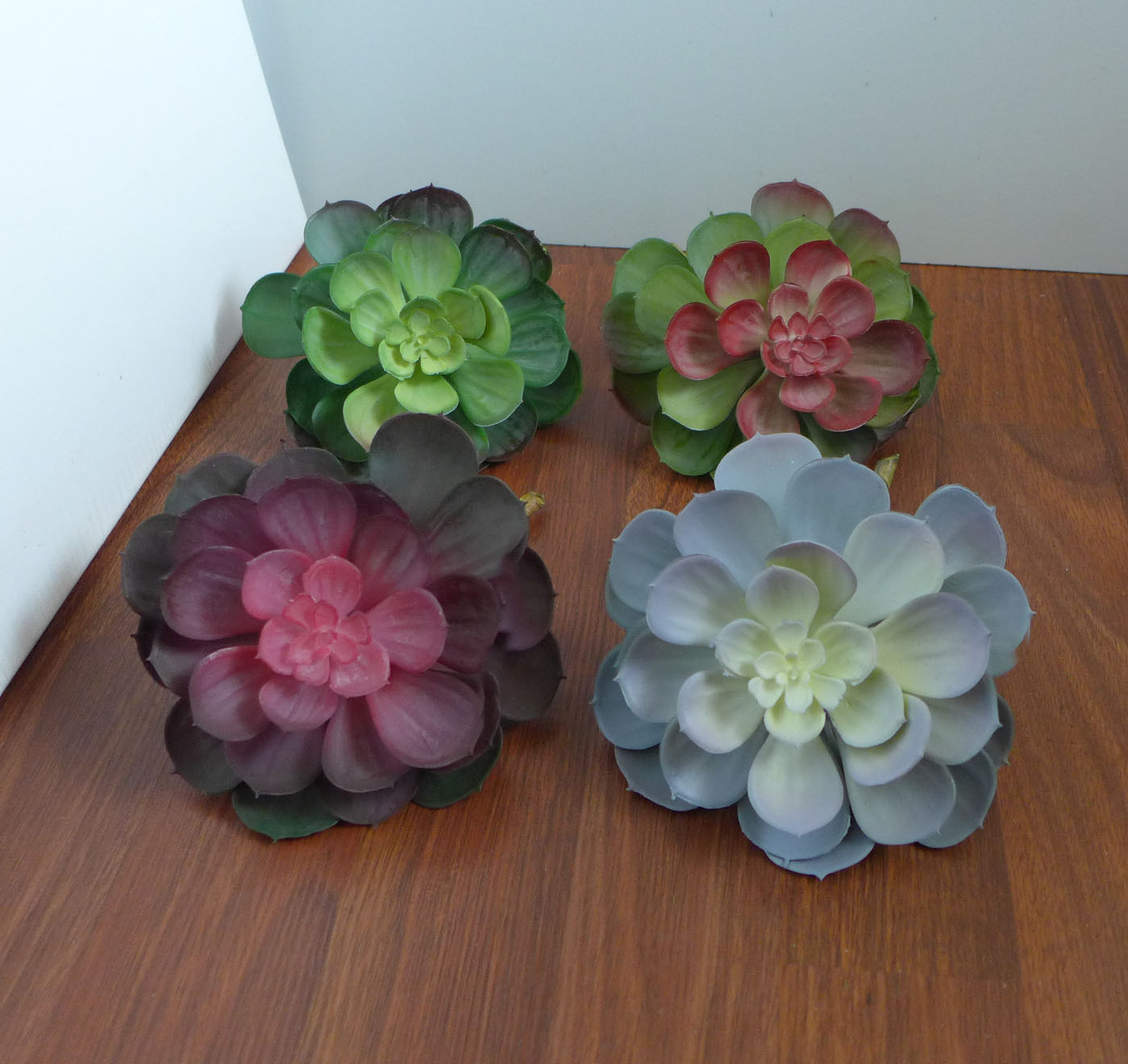 Four Colors Snow Lotus Plastic Artificial Succulents Plants Set of 2