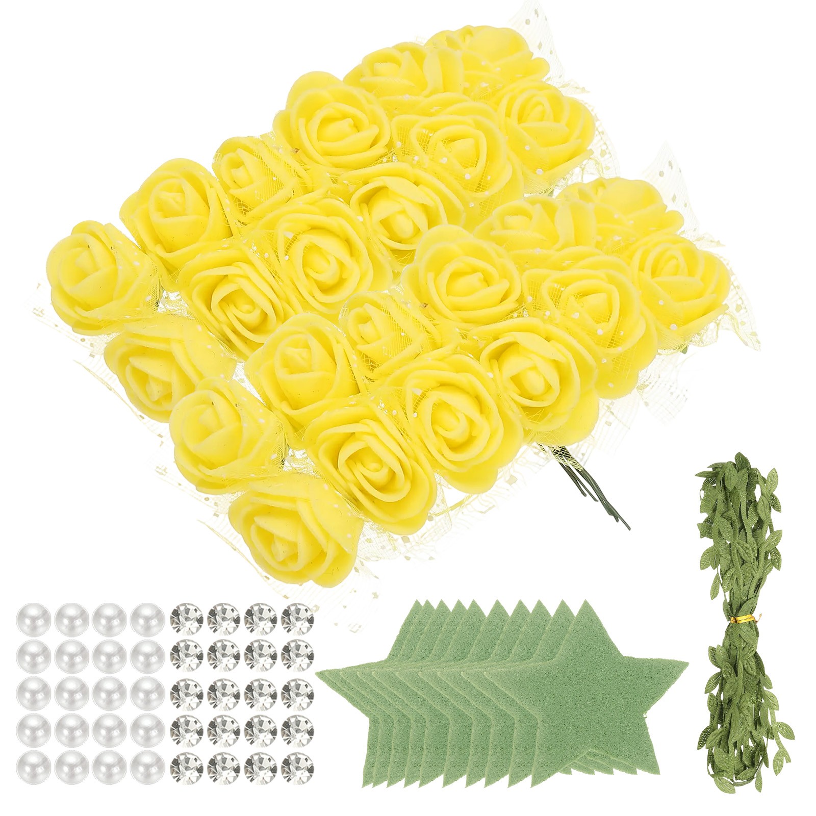 504pcs Foam Rose Heads 1.5-2.5 cm for DIY Crafts Accessories, Yellow