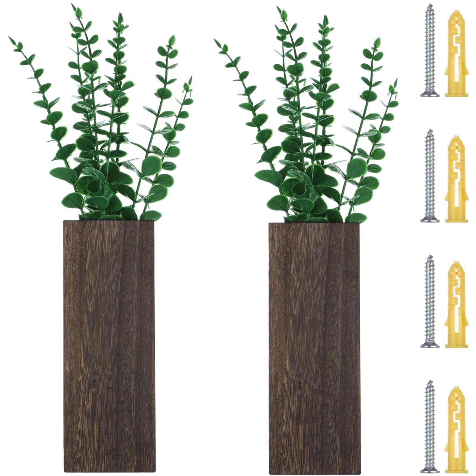 2 Pcs Wood Wall Planters,1.4”x3.3”x9.3”Farmhouse Wall Plant Pocket Vases w…