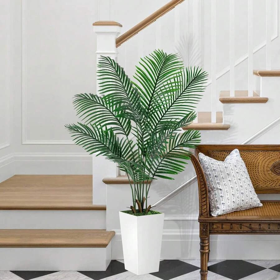 Palm Tree 5FT Artificial 60in Tall Faux 15 7 White Planter Fake Potted Indoor