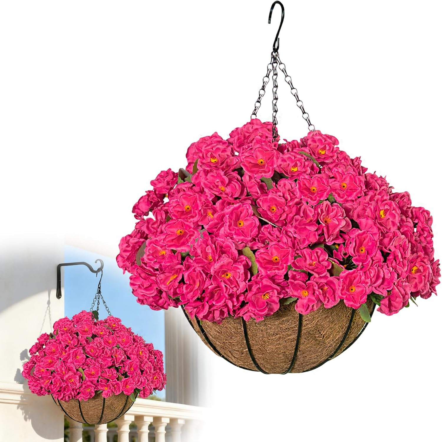 Artificial Flower Plants with Hanging Basket for Outdoor Spring Summer Decor, Ha