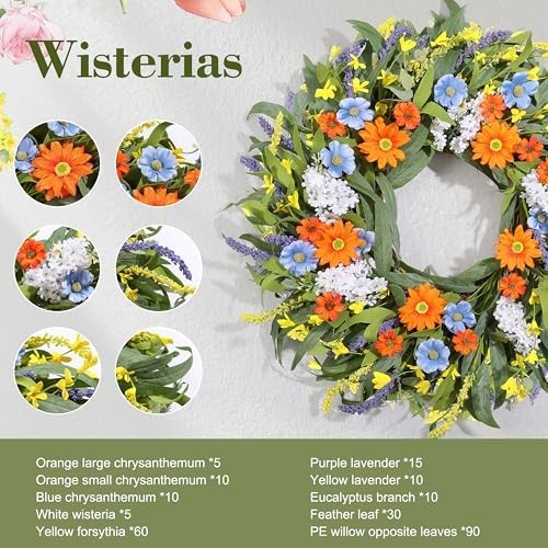 24″ Summer Floral Wreath with Artificial Daisies & Lavender – All Season Door De