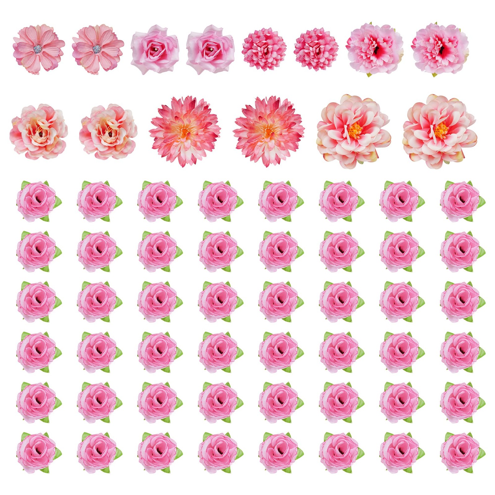 Pink Mini Artificial Faux Silk Fabric Rose Flower Heads Bulk 60 PCS