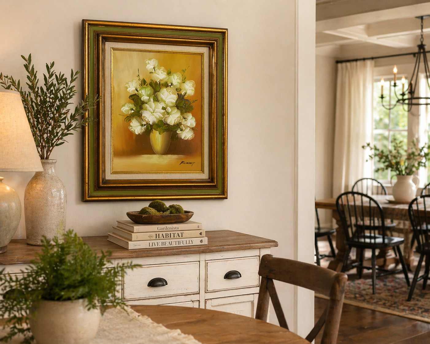 Vintage Floral Framed Wall Art Oil Painting Farmhouse Decor Living Room