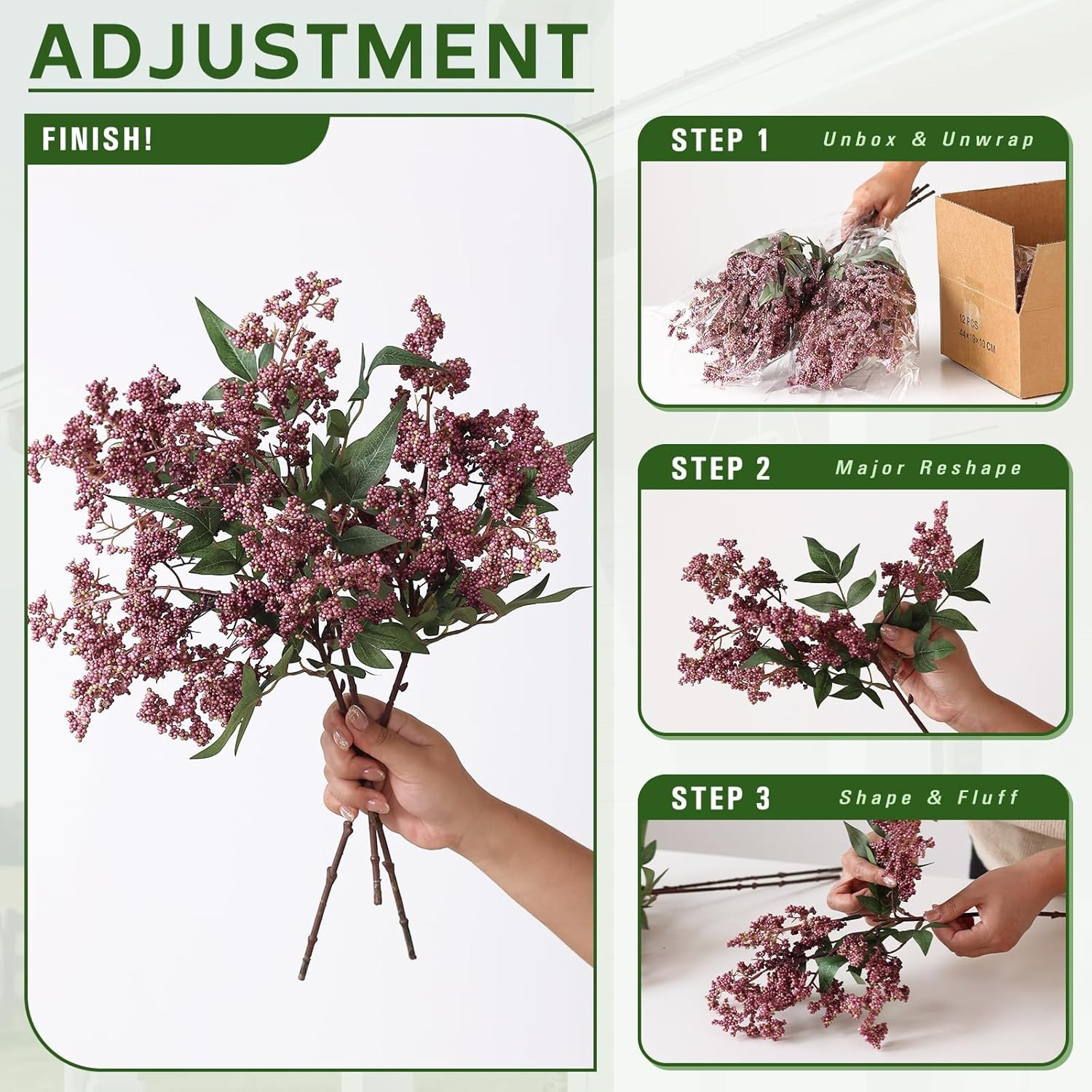 12 Pcs 17″ Artificial Nandina Berry Stem, Faux Berry Spray(Dusty Plum) | DIY Bou