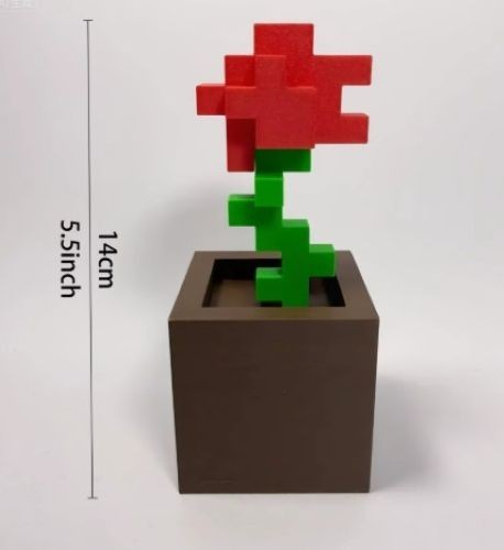 Pixel Rose Flower Decor 3D Printed Block Style Desk Ornament Home Office