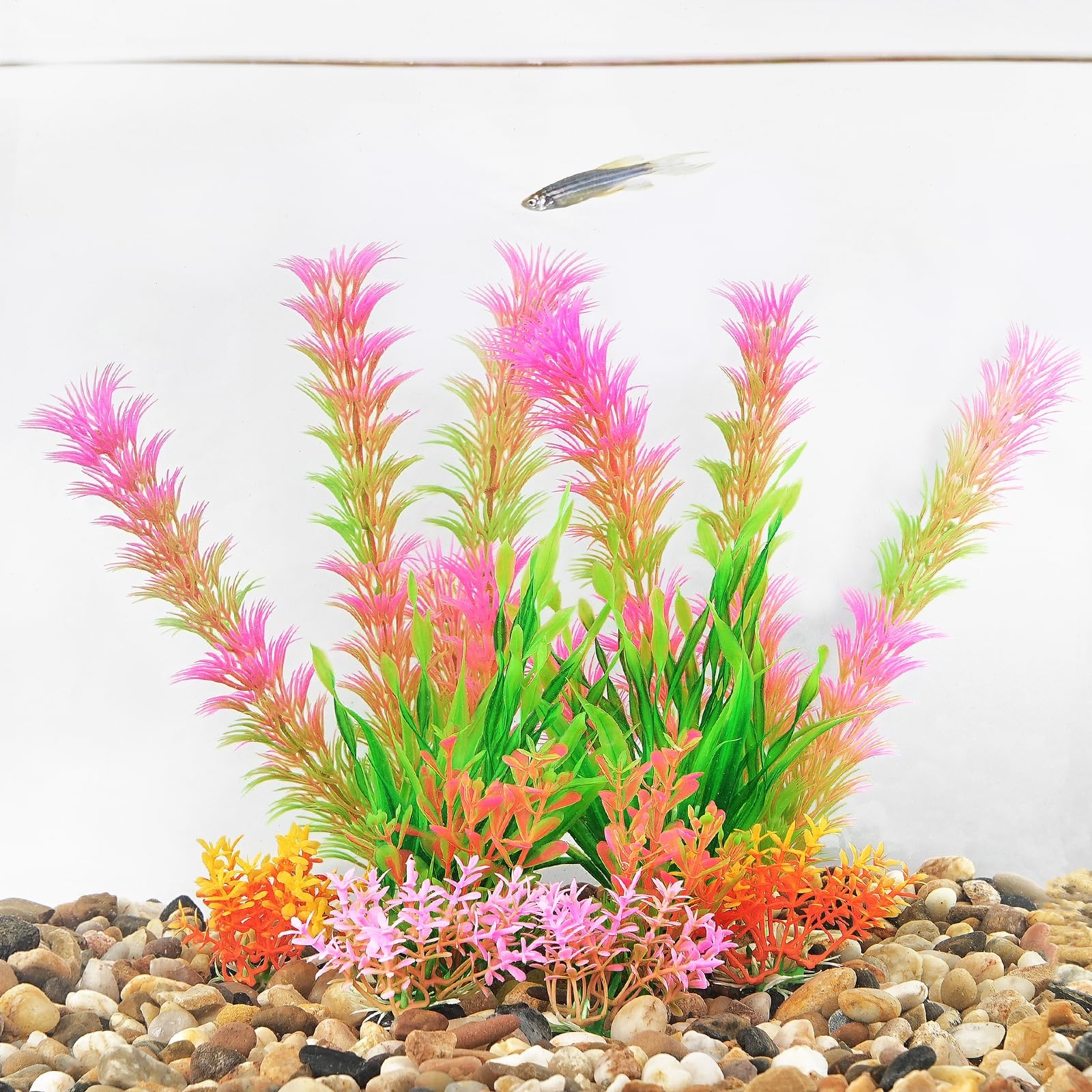 10 PCS Artificial Fish Tank Plants Aquarium Decorations Pink Plastic Accessory