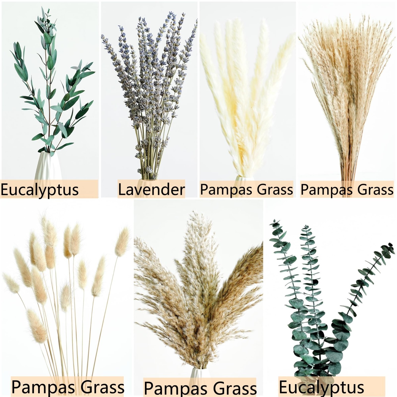 Boho Pampas Grass & Lavender Dried Flower Bouquet – Rustic Eucalyptus Decor for