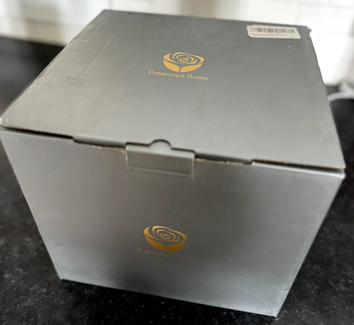 Preserved Roses – 16 Real Red Roses in Black/Gold Circular Gift Box Open Box