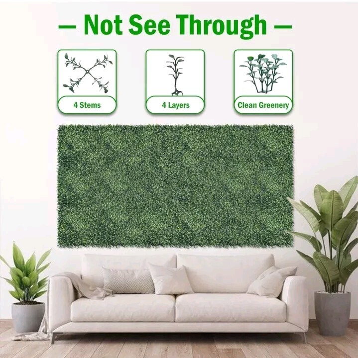 10x10Inch 24Pcs Grass Wall Panels, 4 Layers UV-Anti Boxwood Greenery Decor