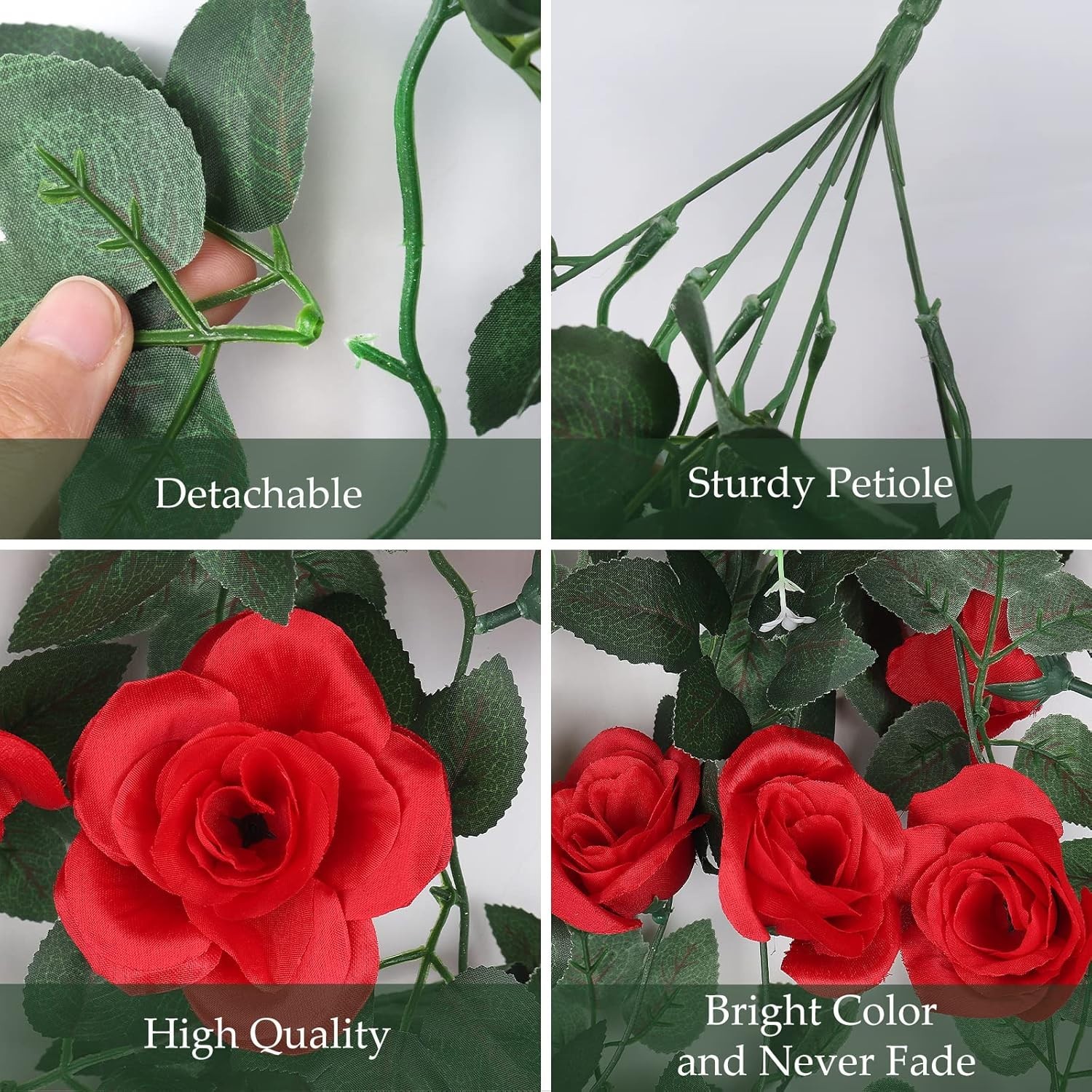 Lifelike Hanging Flower Vines 2PCS 3.3 Feet Red Rose Decoration for Weddings