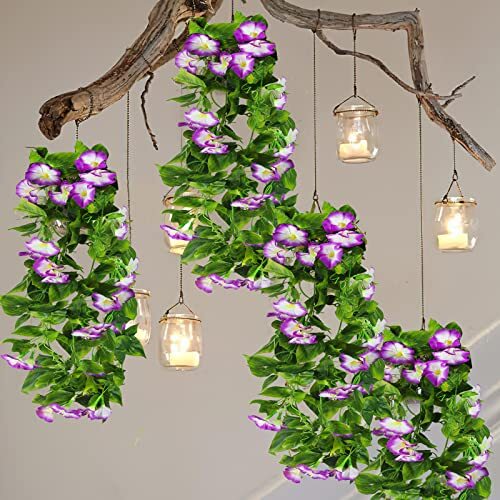 2 Pcs Artificial Vines Silk Morning Glory Vines for Outdoor 15Feet Hanging