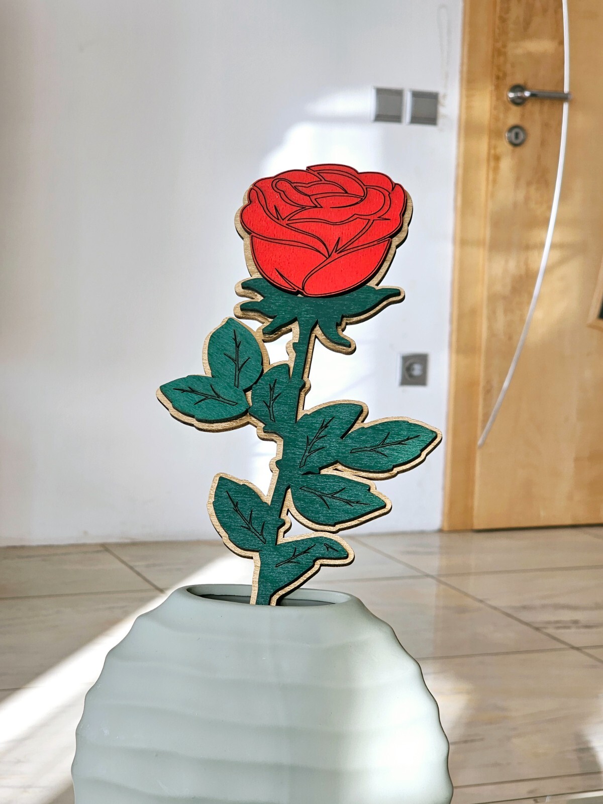Oversized Wooden Rose – Personalized Large Decorative Red Rose with Gold Base