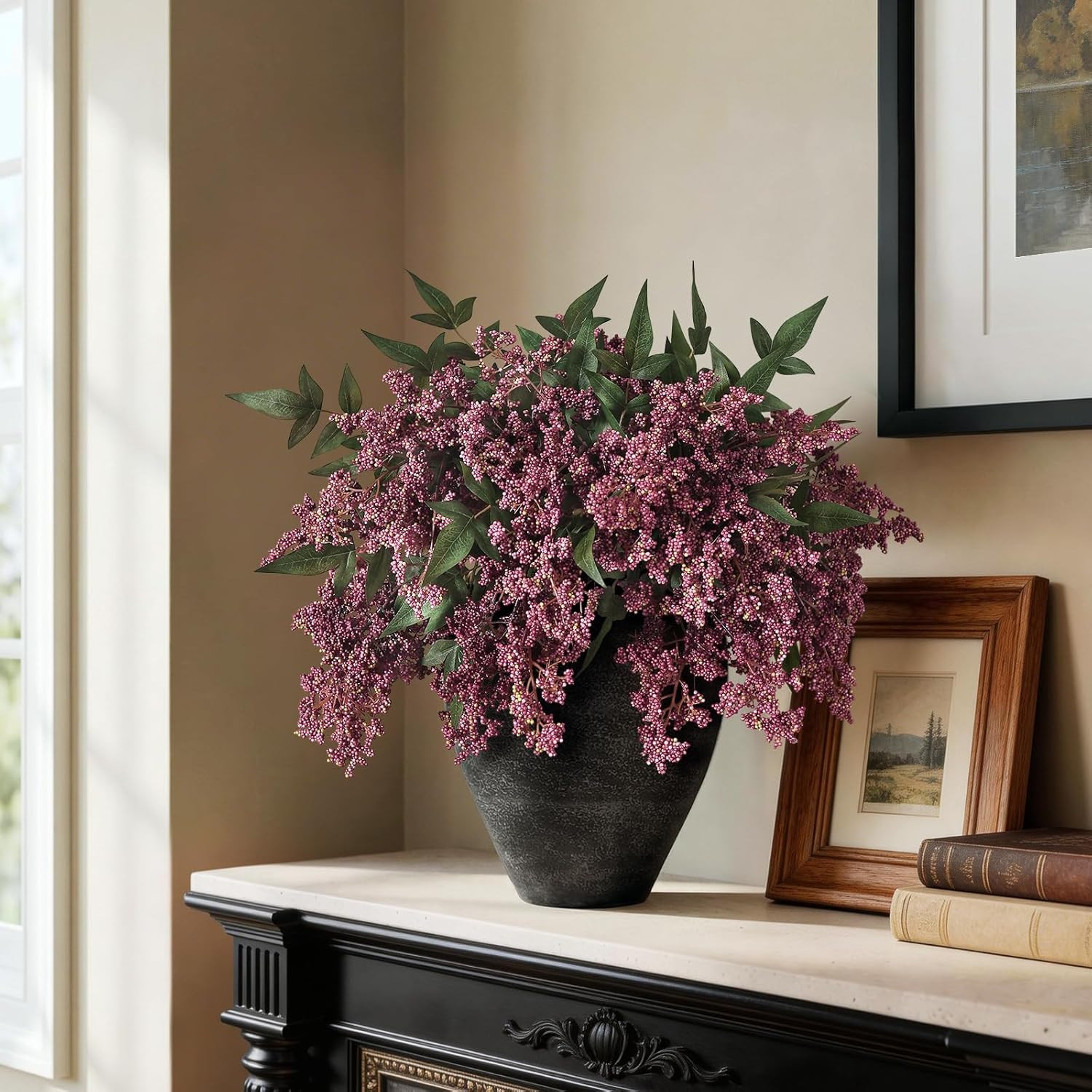 12 Pcs 17″ Artificial Nandina Berry Stem, Faux Berry Spray(Dusty Plum) | DIY Bou