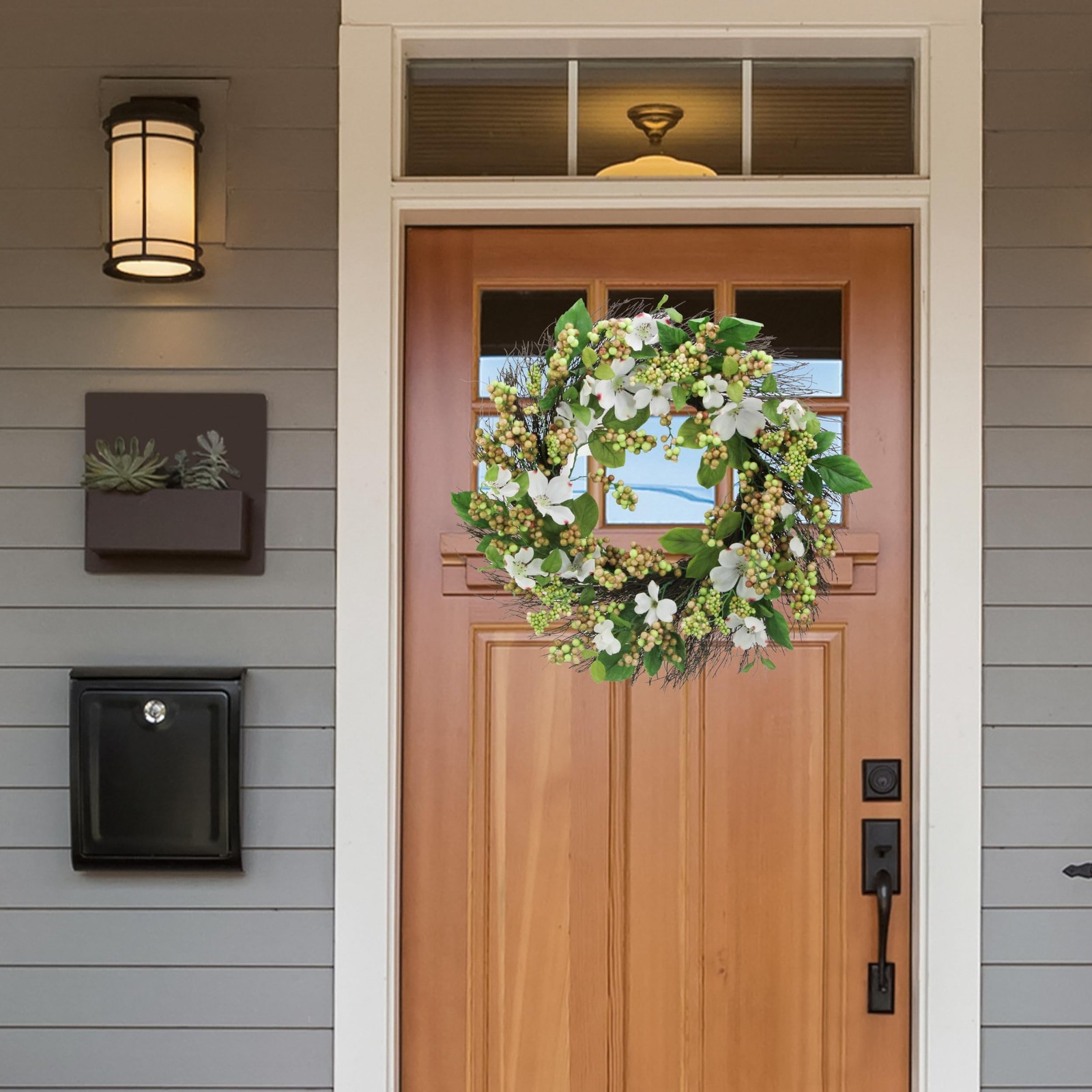 Admired By Nature 22″ Artificial White Dogwood Berry Wreath Spring Summer Wre…