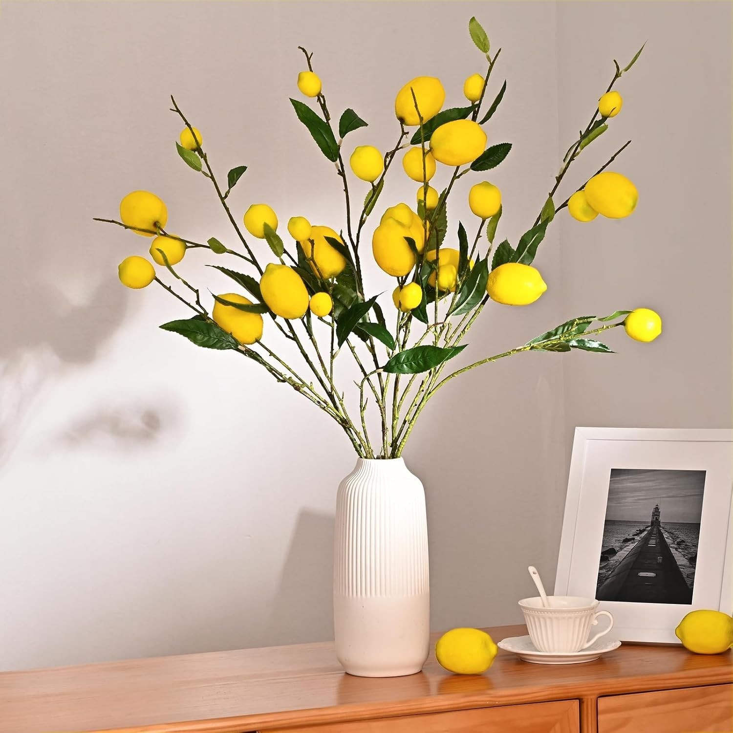 Versatile 2 Pack Artificial Lemon Branches – Ideal for Home and Outdoor Spaces