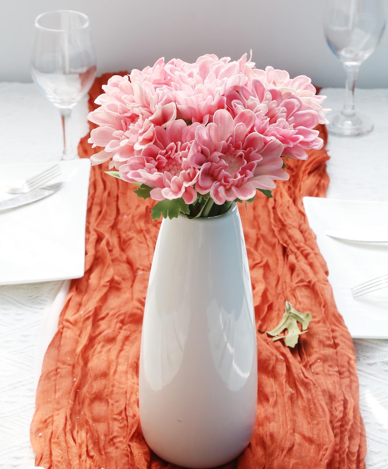 10pcs Pink Dahlia Artificial Flowers 13inch Fake Dahlia Flowers PU Chrysanthe…