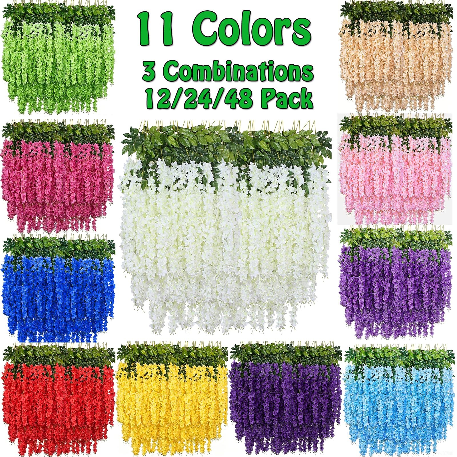 Artificial Wisteria Hanging Flowers Fake Wisteria Flower Garland Silk Vines R…