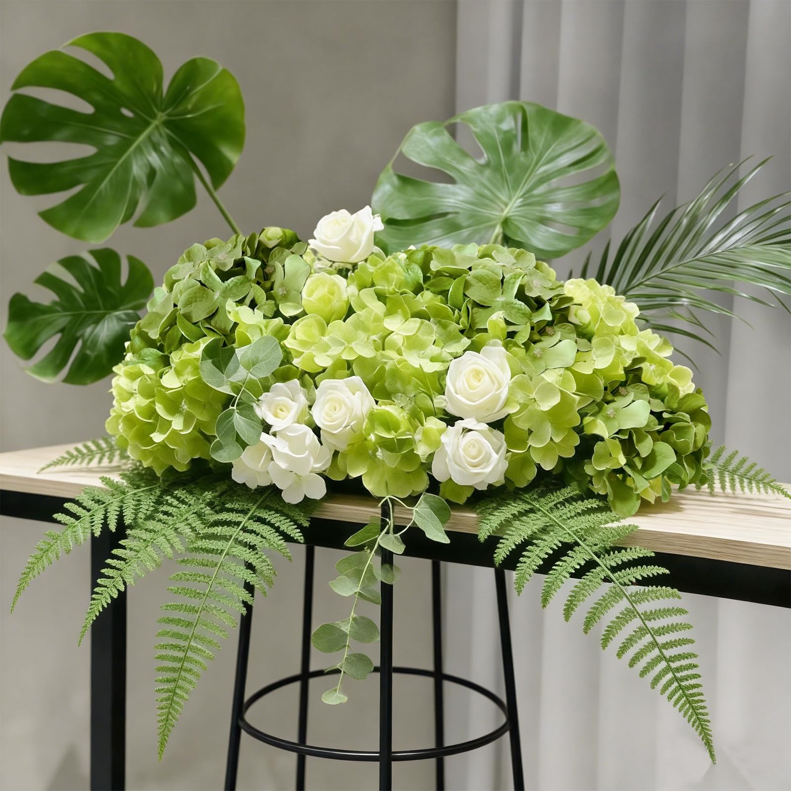 Cherica 50 Pcs Faux Green Mix Hydrangea Artificial Flowers Bulk, Fake Silk Hy…