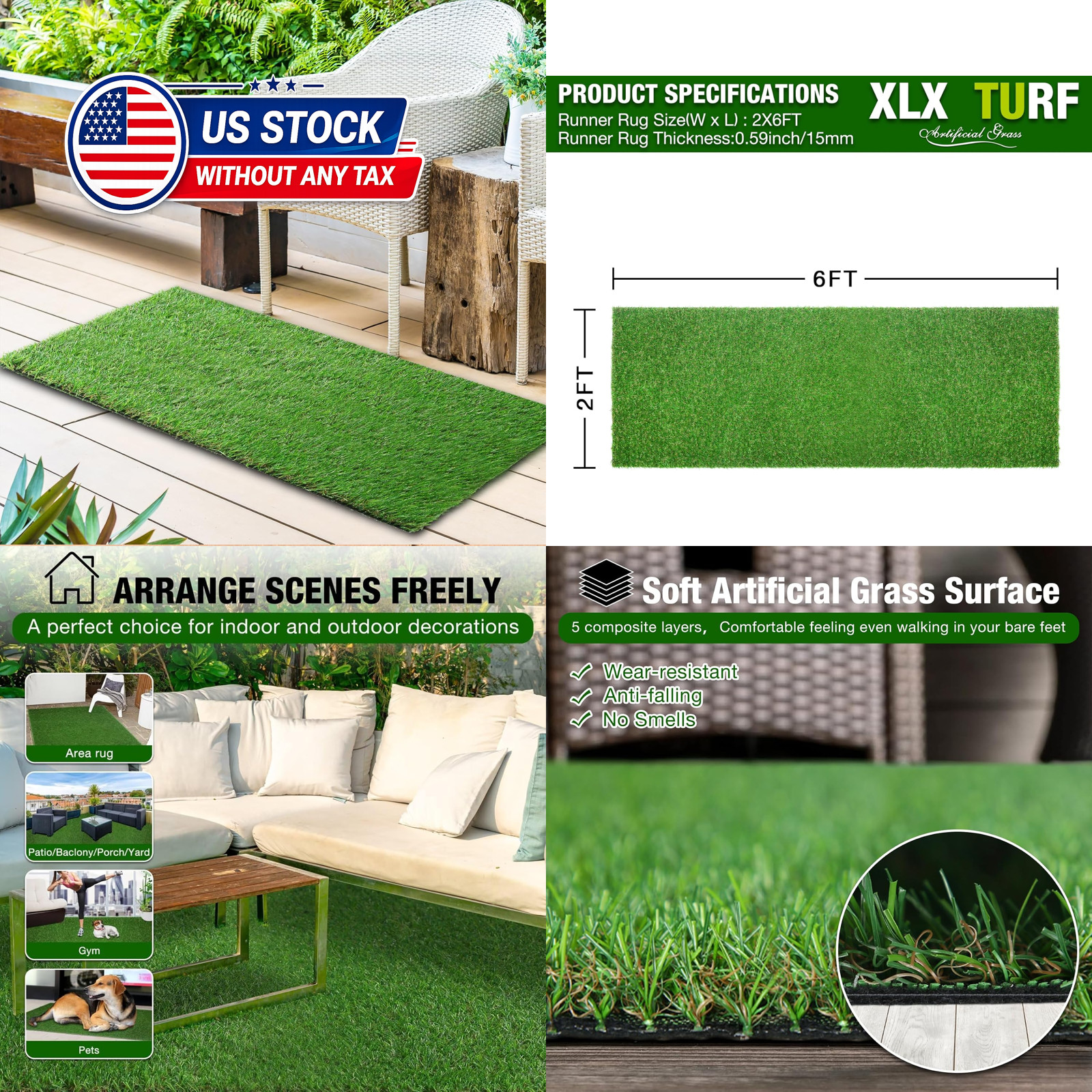 2FT X 6FT Artificial Turf Runner Rug Indoor Outdoor – Realistic Narrow Fake