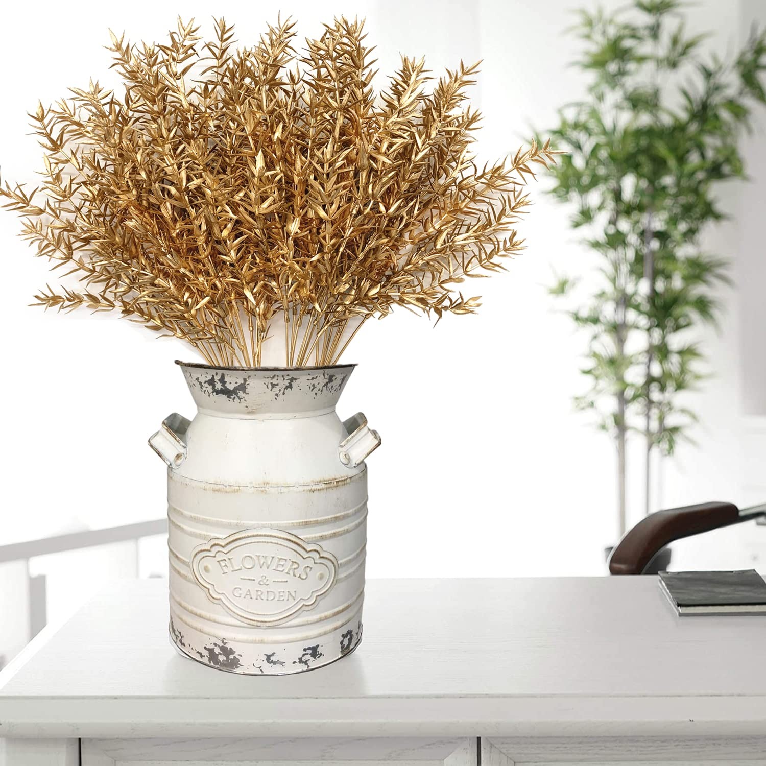 Artificial Plants for Christmas, Fake Golden Spiky Leaf Grass Plant Flowers F…