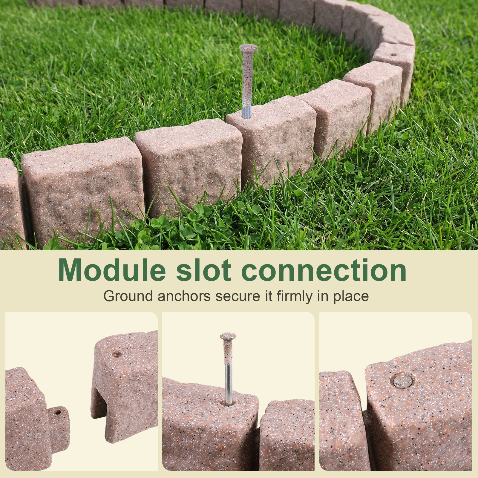 Plastic Garden Lawn Border Faux Stone Lawn Edging 12pcs for Home Improvement