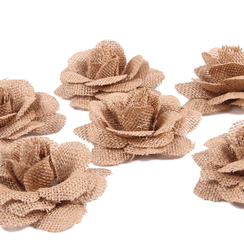 10 PCS Natural Burlap Rose Flowers, 3.94 Inches Large Handmade Rustic Jute Ro…