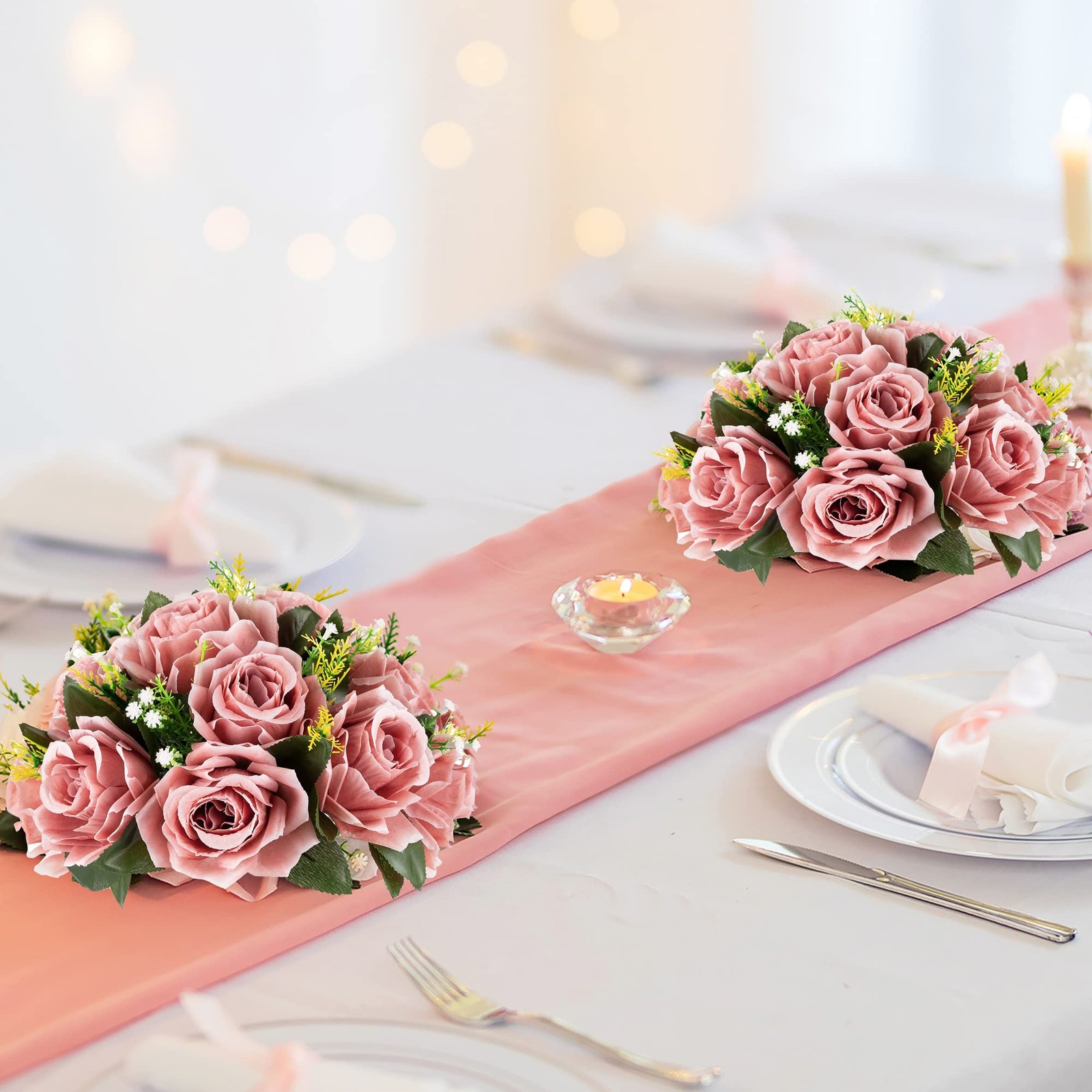 Dusty Pink Flowers Centerpieces 2 Pcs Artificial Roses Flowers Balls for Wedd…