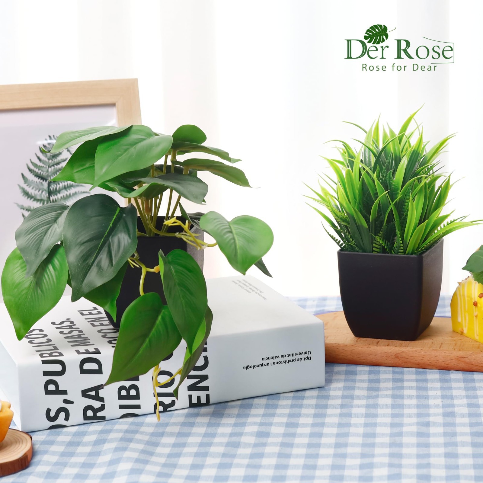 6 Pack Small Artificial Plants in Black Pots – Home Office Bathroom Decor, Aesth