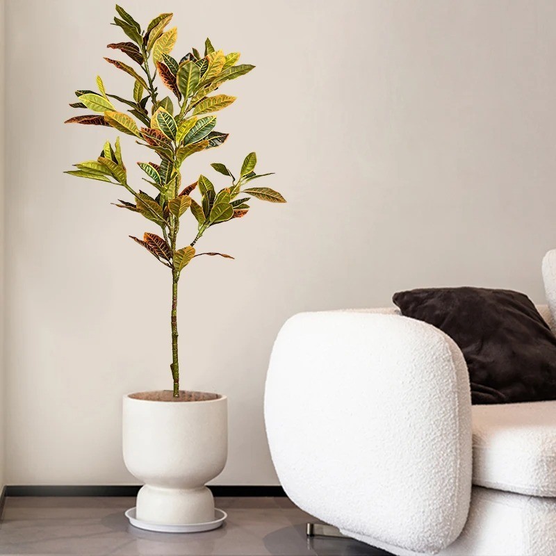 120cm Large Fake Ficus Tree Artificial Tropical Rubber Plants Plastic Codiaeum