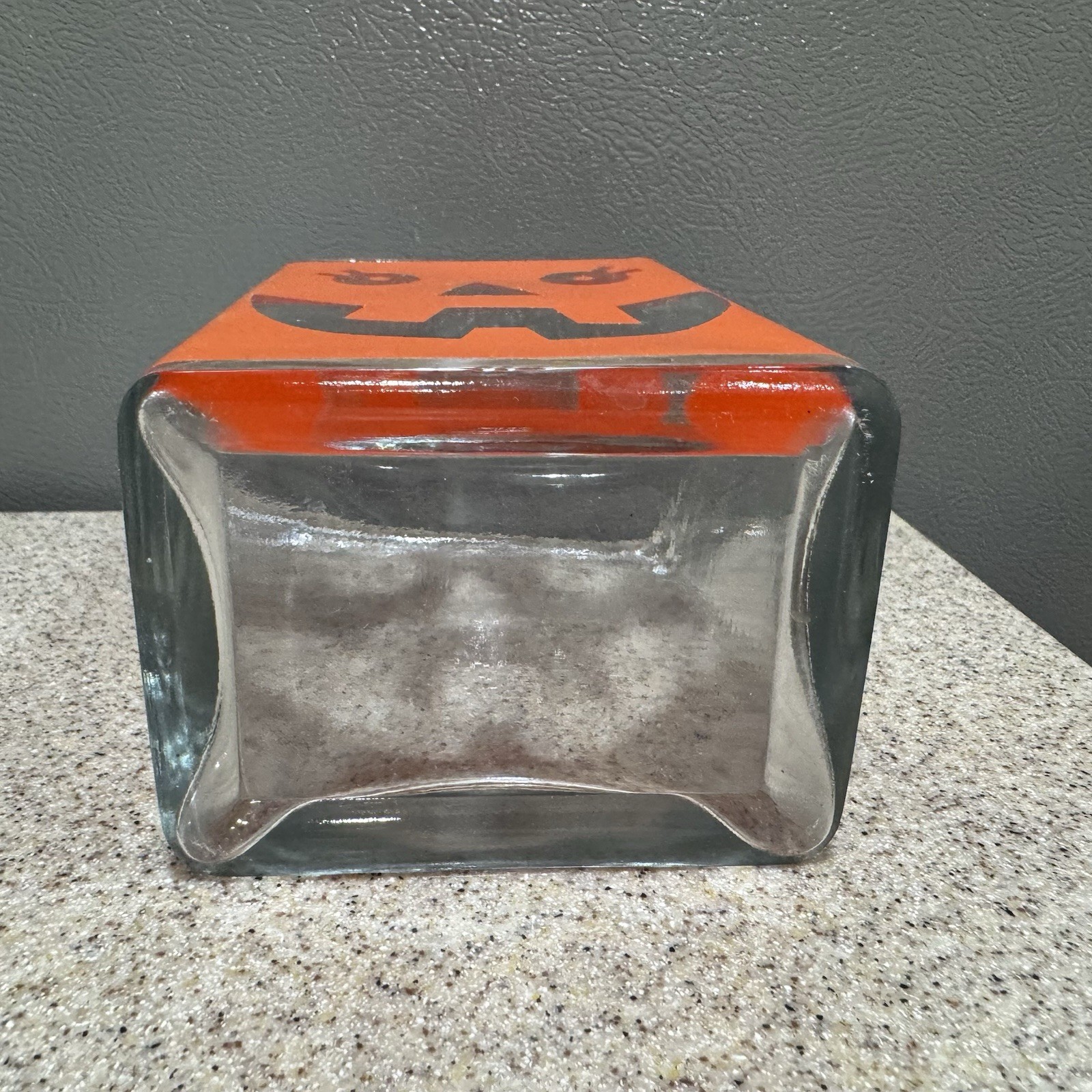 Fall Halloween 15” Display Decor Glass 6” Square Pumpkin Vase Faux Flowers EUC
