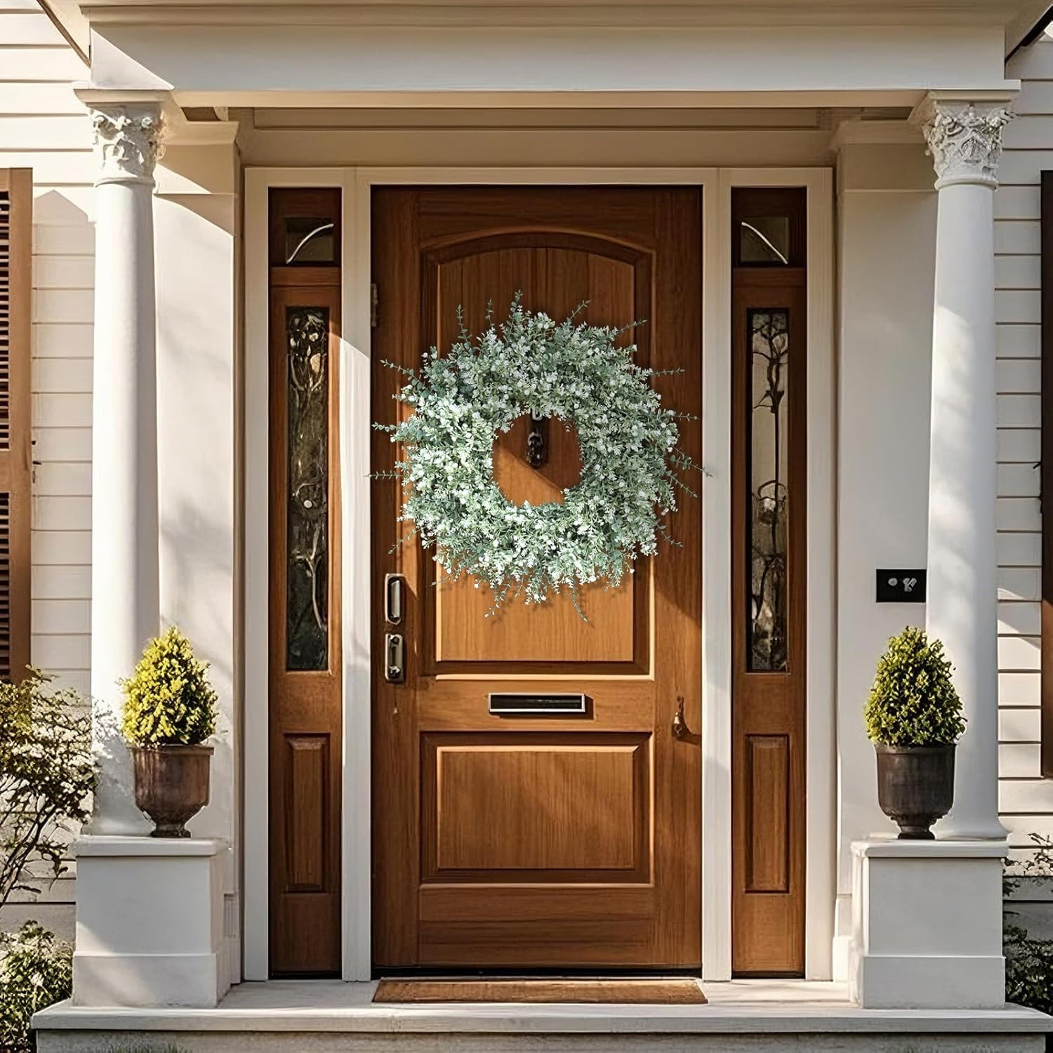 26”Large Artificial Eucalyptus Wreath for Front Door(White-Green) | Weather Res