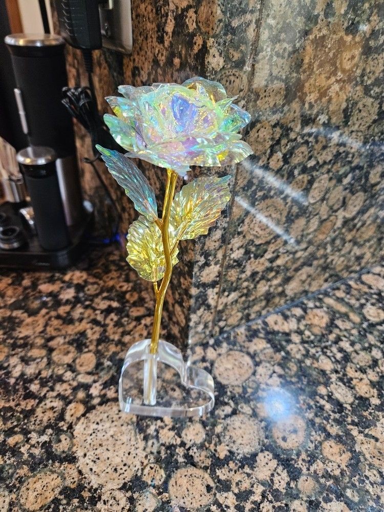 Colorful Luminous Rose Artificial Led Colorful Rose with Love Shape Base for Val