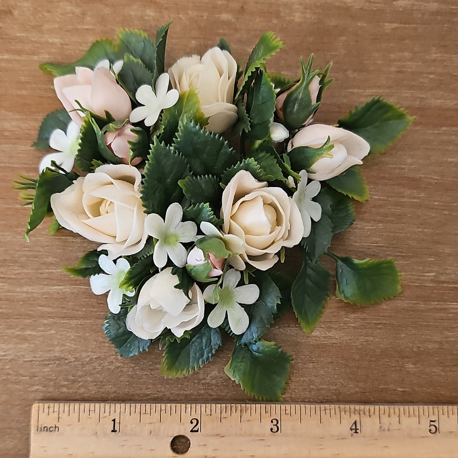 Artificial Rose Floral Arrangement Centerpiece with Cream Roses and Green Leaves