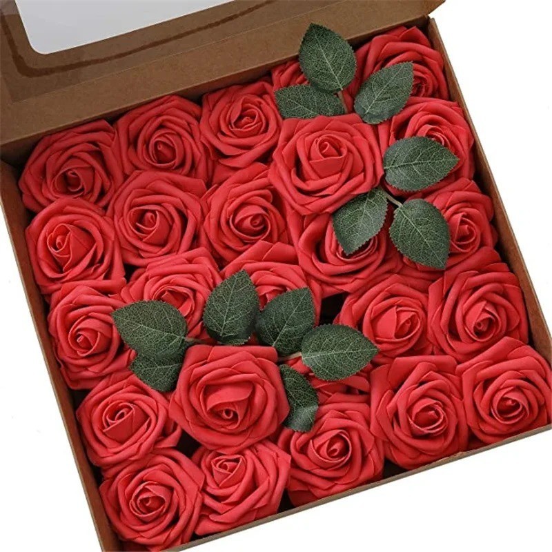 25Pcs Artificial Flowers Fake Flowers Roses Stem for DIY Wedding Bouquets Party