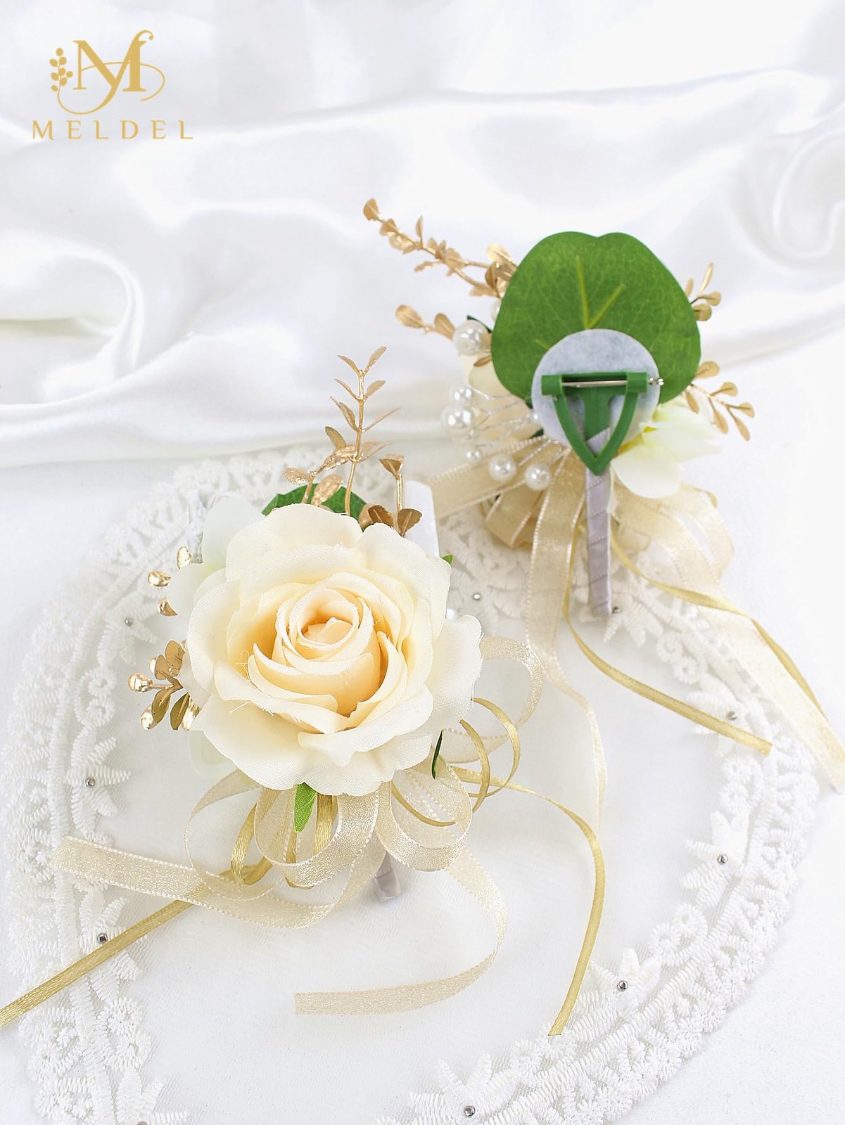 Champagne Corsage and Boutonniere Set,Boutonniere for Men,Groomsmen and Groom…