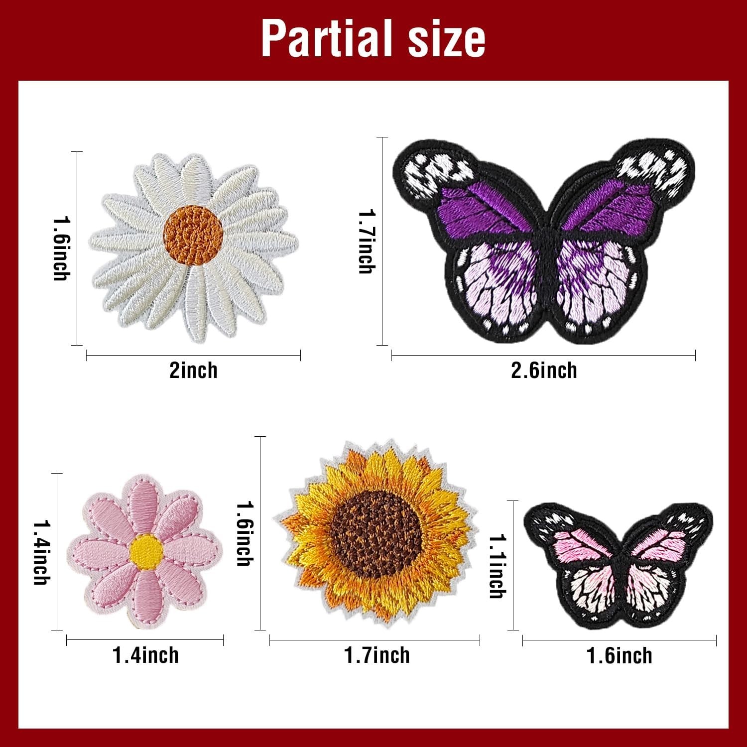 42PCS Flower & Butterfly Iron on Patches, Sew on Embroidered Applique Flower & B